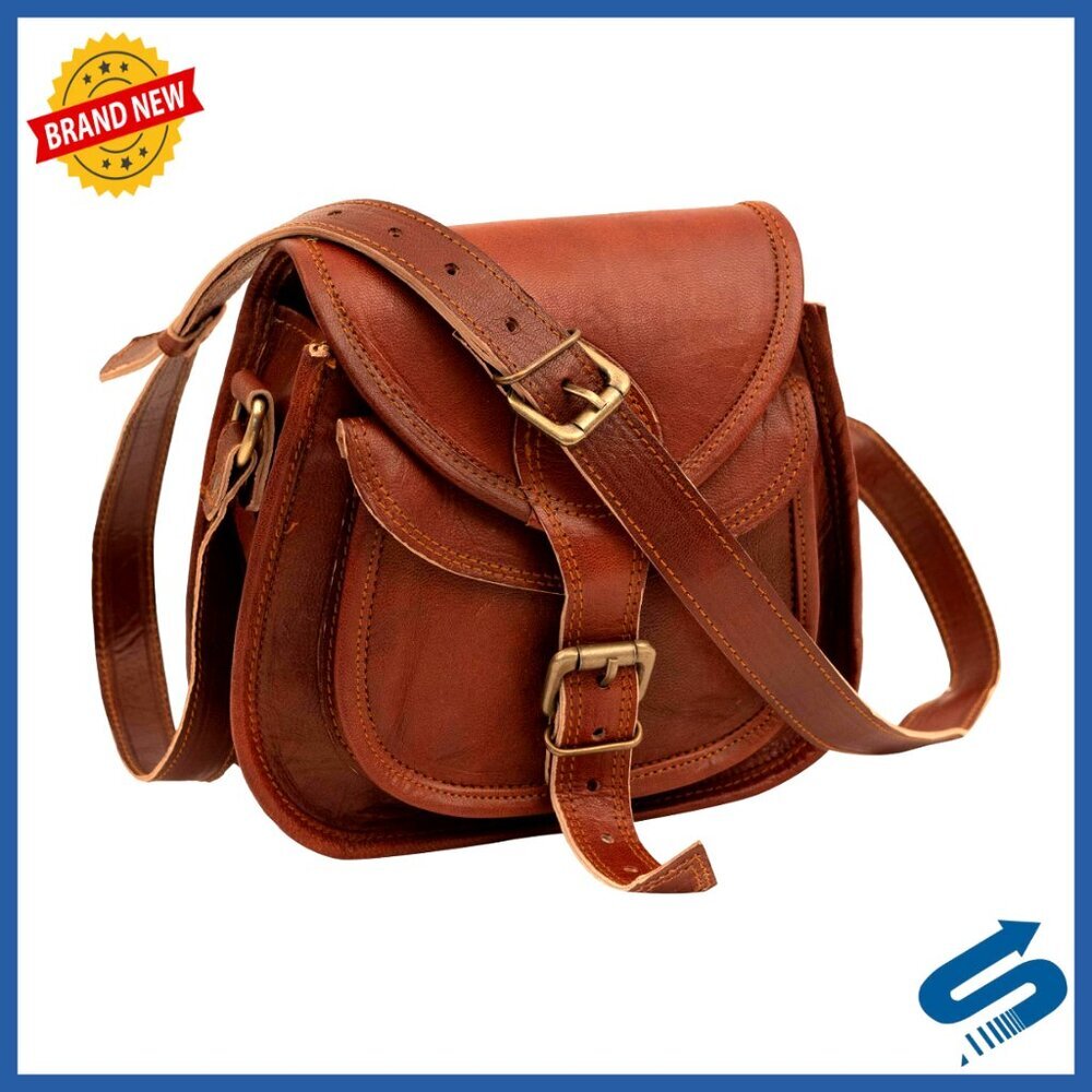 Genuine Leather Crossbody Bag, 9 Inch Saddle Satchel with Multiple Pockets